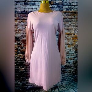 Casual Pink Sheath Dress with Long Bishop Sleeves
